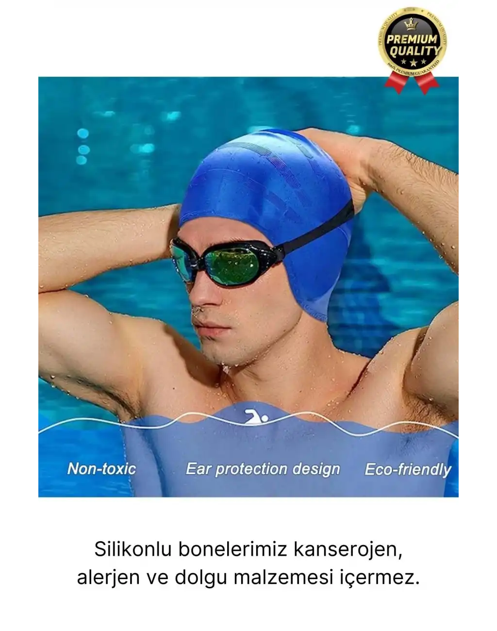 Premium Su Geçirmez Sızdırmaz Kaymaz Elastik Yüzme Şapkası Kaliteli Silikon Deniz Havuz Yüzme Bonesi