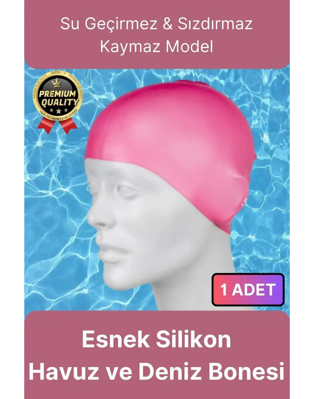 Premium Su Geçirmez Sızdırmaz Kaymaz Elastik Yüzme Şapkası Kaliteli Silikon Deniz Havuz Yüzme Bonesi