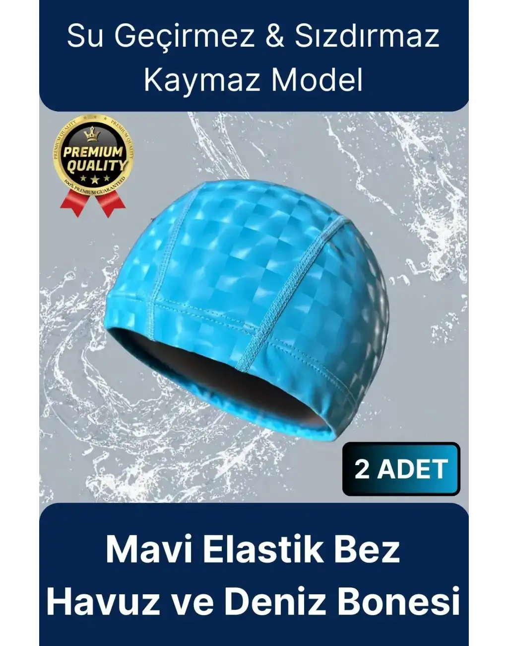 Premium Su Geçirmez Sızdırmaz Kaymaz Kaliteli Yüzücü Şapka Elastik Bez 2li Deniz Havuz Yüzme Bonesi