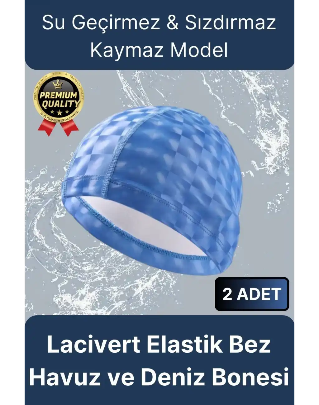 Premium Su Geçirmez Sızdırmaz Kaymaz Kaliteli Yüzücü Şapka Elastik Bez 2li Deniz Havuz Yüzme Bonesi