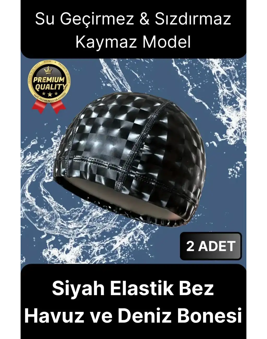 Premium Su Geçirmez Sızdırmaz Kaymaz Kaliteli Yüzücü Şapka Elastik Bez 2li Deniz Havuz Yüzme Bonesi