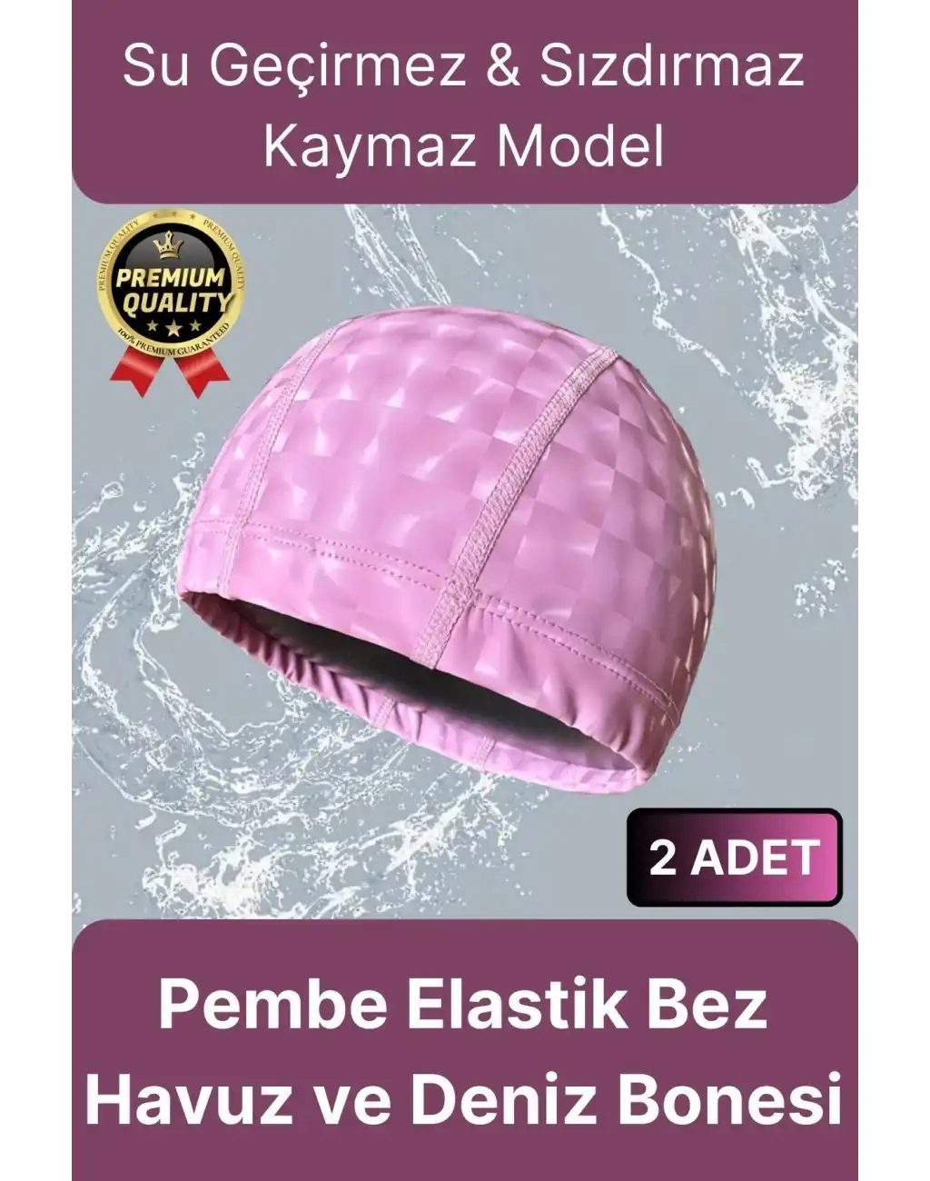 Premium Su Geçirmez Sızdırmaz Kaymaz Kaliteli Yüzücü Şapka Elastik Bez 2li Deniz Havuz Yüzme Bonesi