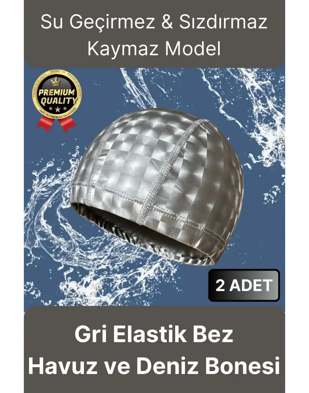 Premium Su Geçirmez Sızdırmaz Kaymaz Kaliteli Yüzücü Şapka Elastik Bez 2li Deniz Havuz Yüzme Bonesi