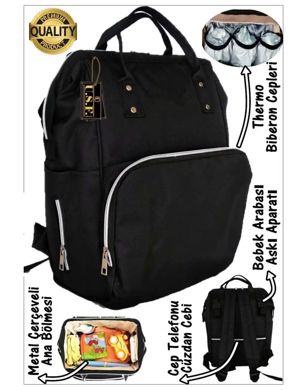 Premium Yeni Sezon Anne Bebek Sırt Çantası Çok Gözlü Termal Biberon Hazneli Askılı Büyük Geniş Rahat
