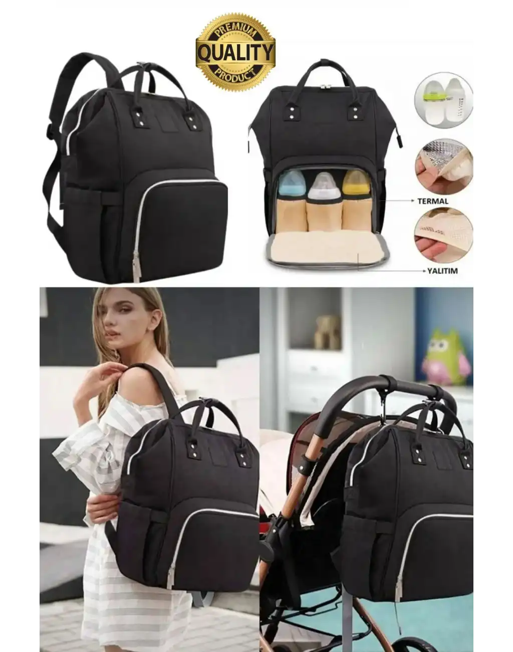 Premium Yeni Sezon Anne Bebek Sırt Çantası Çok Gözlü Termal Biberon Hazneli Askılı Büyük Geniş Rahat