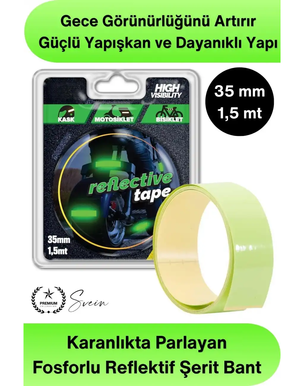 #Reflektör Karanlıkta Parlayan Fosforlu Reflektif Şerit Bant 35mm 1,5 Metre Motosiklet Bisiklet Otomobil Güvenlik Uyarı Etiketi Gece Görünürlük Dekorasyon Yapışkanlı Aksesuar Yol Koruma