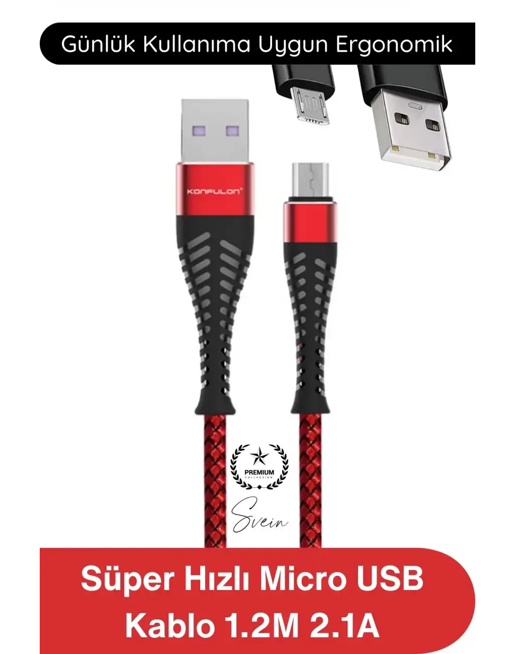 #ŞarjKablo Süper Hızlı Destekleyici S61 Micro USB Kablo 1.2M 2.1A Hızlı Şarj Veri Aktarım Naylon Örgülü Metal Uçlu Dayanıklı Android Telefon Tablet Powerbank Uyumlu Premium Şarj Kablosu Kırmızı
