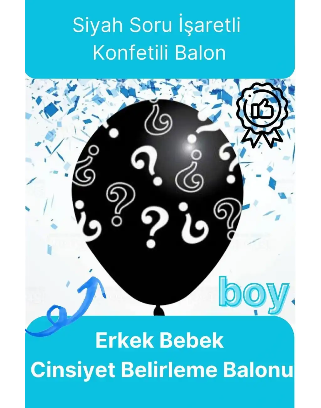 Siyah Soru İşareti Cinsiyet Belirleme Partisi Baby Shower Kız mı Erkek mi 18inç 45cm Konfetili Balon