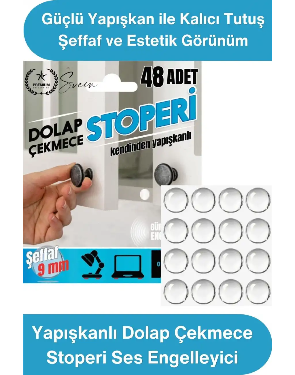#Stoper Yapışkanlı Dolap Çekmece Stoperi Ses Engelleyici Şeffaf 48 Adet Silikon Tampon Kapak Çarpma Önleyici Kaydırmaz Mobilya Koruyucu Güçlü Yapışkan Darbe Emici 9 mm Ped Seti