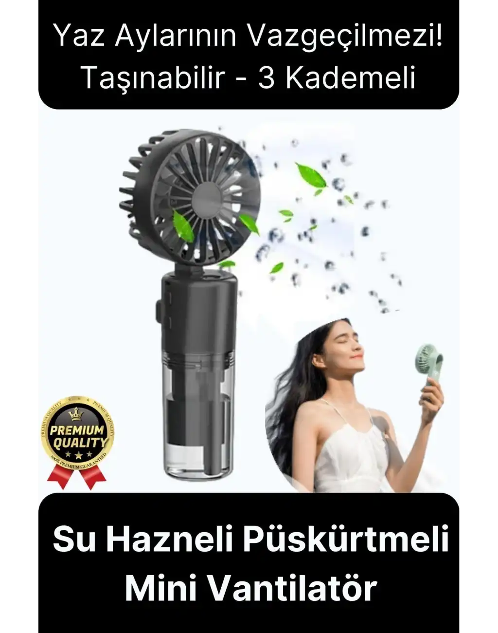 Taşınabilir Serinletici Klima Usb Şarjlı 3 Kademeli 1200 mAh Su Hazneli Püskürtmeli Mini Vantilatör