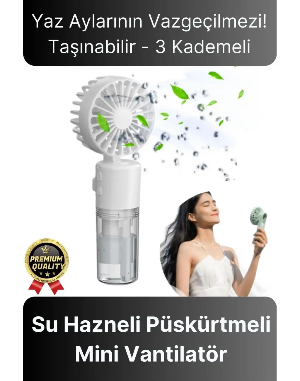 Taşınabilir Serinletici Klima Usb Şarjlı 3 Kademeli 1200 mAh Su Hazneli Püskürtmeli Mini Vantilatör