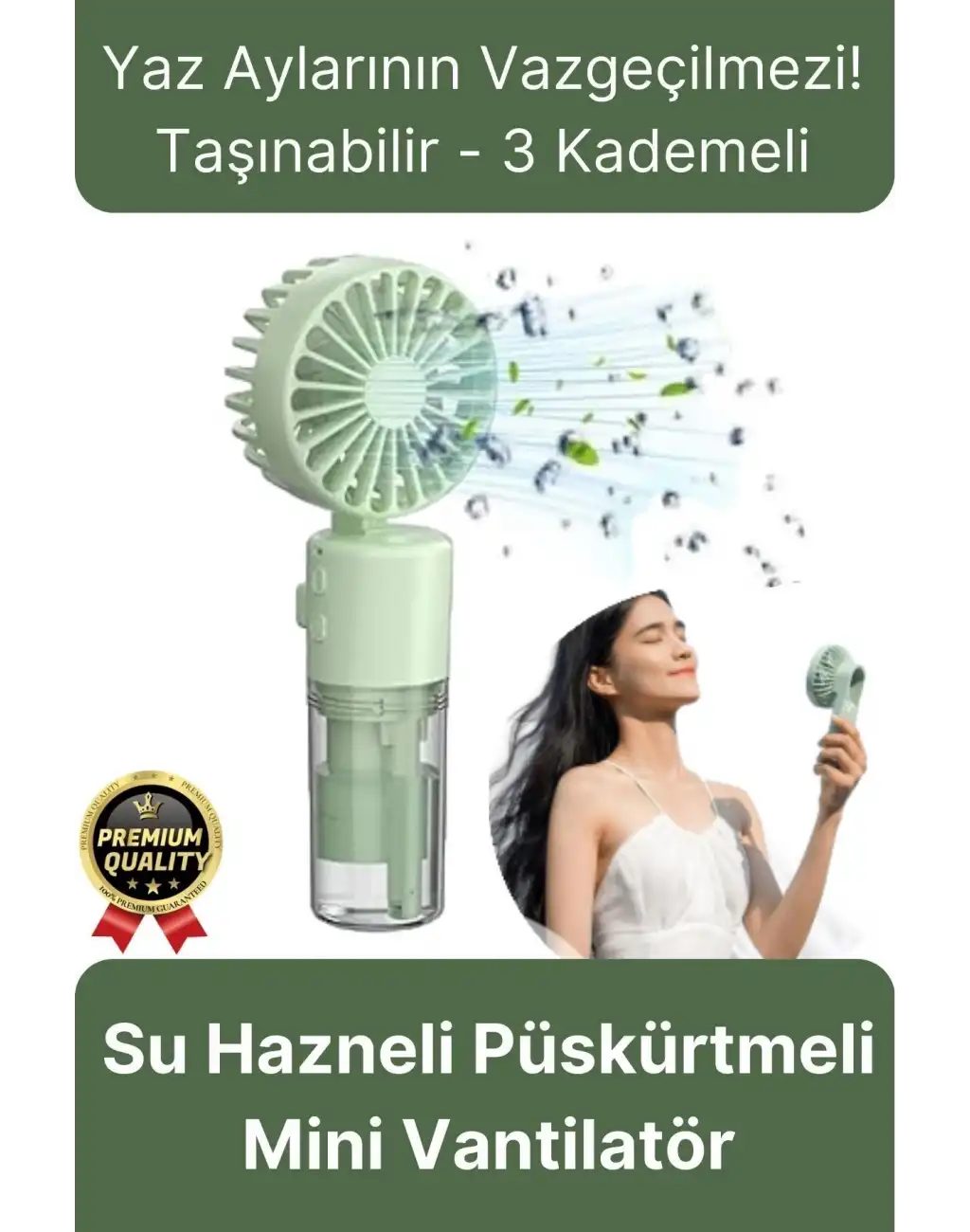 Taşınabilir Serinletici Klima Usb Şarjlı 3 Kademeli 1200 mAh Su Hazneli Püskürtmeli Mini Vantilatör