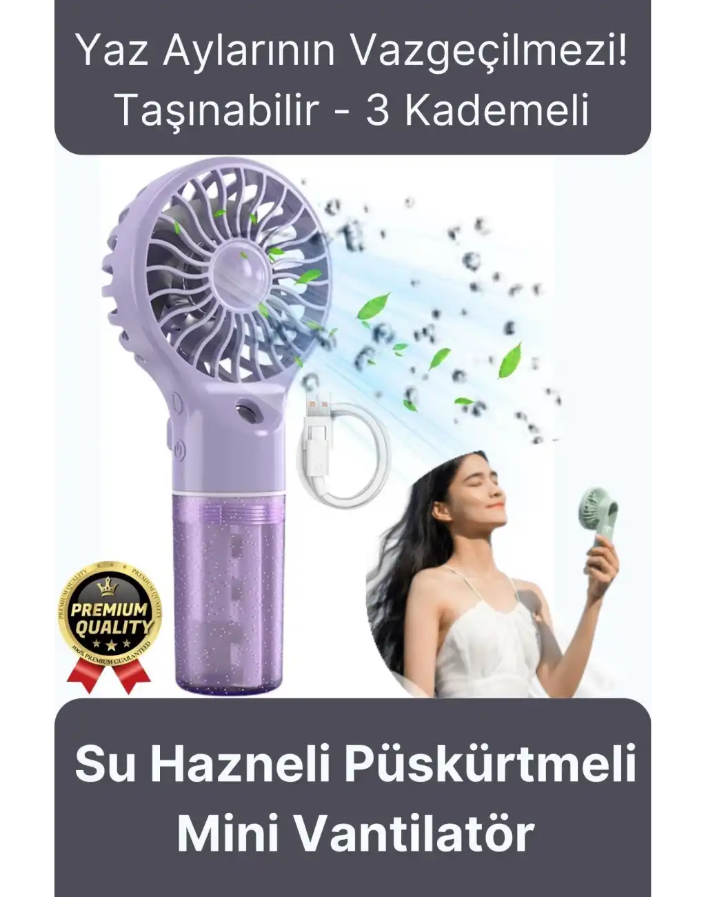 Taşınabilir Serinletici Klima Usb Şarjlı 3 Kademeli 1200 mAh Su Hazneli Püskürtmeli Mini Vantilatör