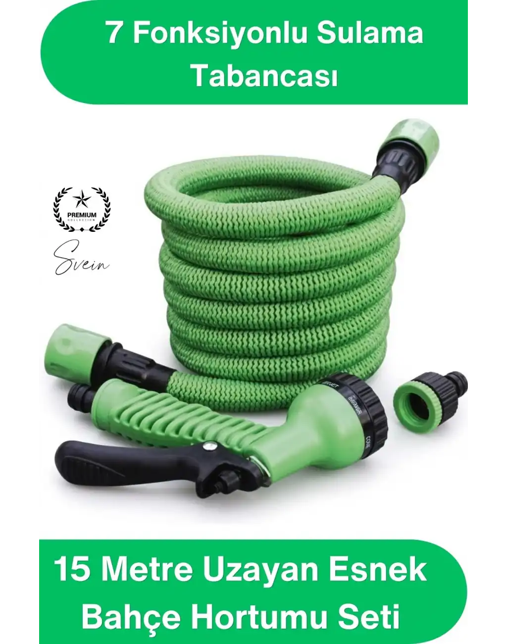 #UzayanHortum 15 Metre Uzayan Esnek Bahçe Hortumu Seti 7 Fonksiyonlu Sulama Tabancası 1/2 İnç Adaptörlü Dayanıklı Hafif Katlanmaz Düğümlenmez Araç Yıkama Çiçek Balkon Peyzaj Temizlik Ekipmanı