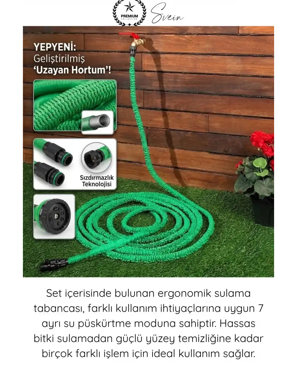#UzayanHortum 15 Metre Uzayan Esnek Bahçe Hortumu Seti 7 Fonksiyonlu Sulama Tabancası 1/2 İnç Adaptörlü Dayanıklı Hafif Katlanmaz Düğümlenmez Araç Yıkama Çiçek Balkon Peyzaj Temizlik Ekipmanı