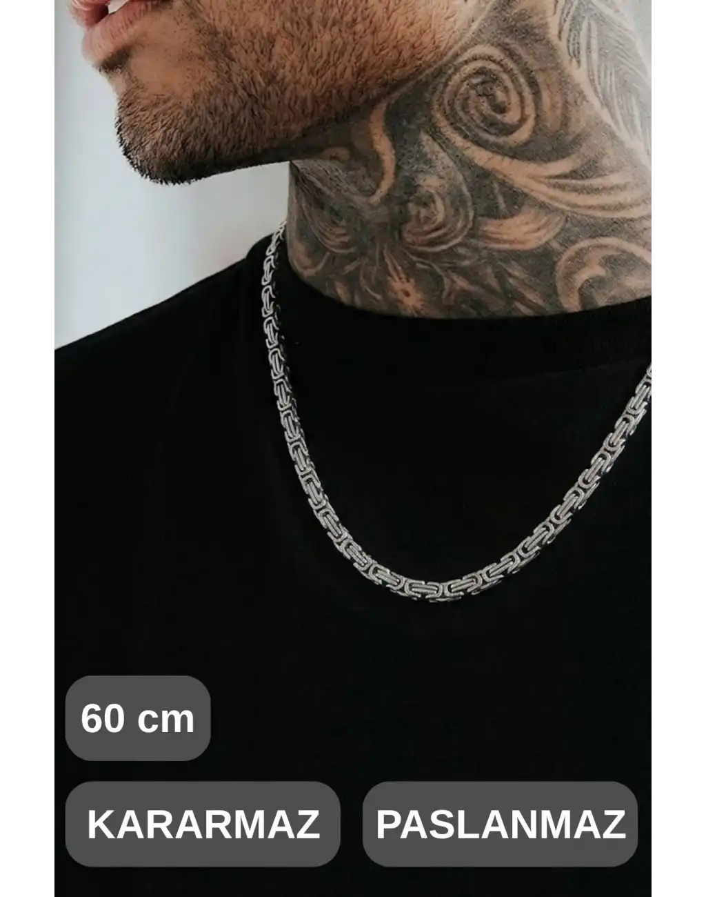 #ZincirKolye 316L Çelik Kral Zincir Erkek Kolye Gümüş Renk 60 cm Kararmaz Paslanmaz Kalın Halkalı Şık Modern Günlük Kombin Takı Aksesuar Dayanıklı Metal Tasarım