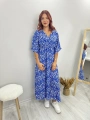 MAVİ BEYAZ KISA KOLLU UZUN ELBİSE
