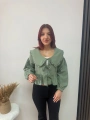 BEBE YAKA FIRFIRLI BAĞLAMALI BLUZ YEŞİL