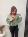 BEBE YAKA FIRFIRLI BAĞLAMALI BLUZ YEŞİL