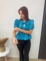 MAVİ FIRFIRLI BAĞLAMALI BLUZ