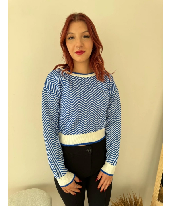 MAVİ BEYAZ ZİKZAKLI KAZAK