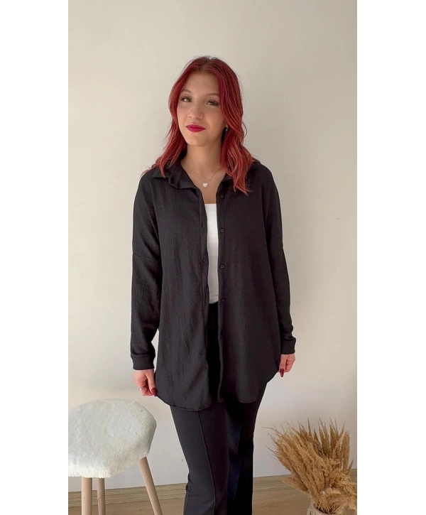 KRİNKIL SİYAH GÖMLEK