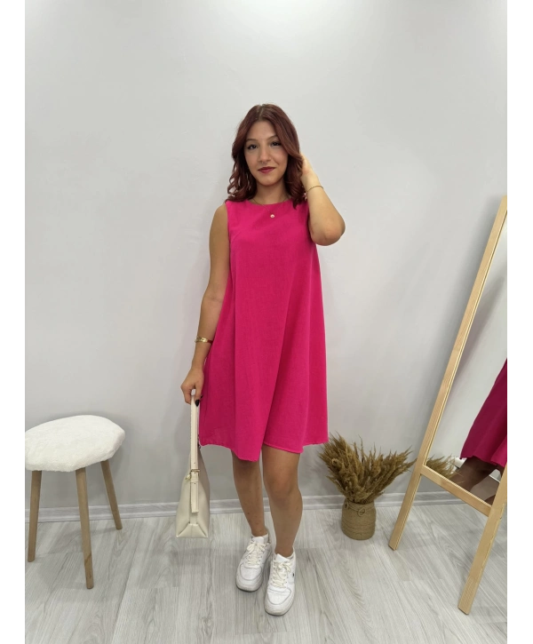 PEMBE KETEN ELBİSE