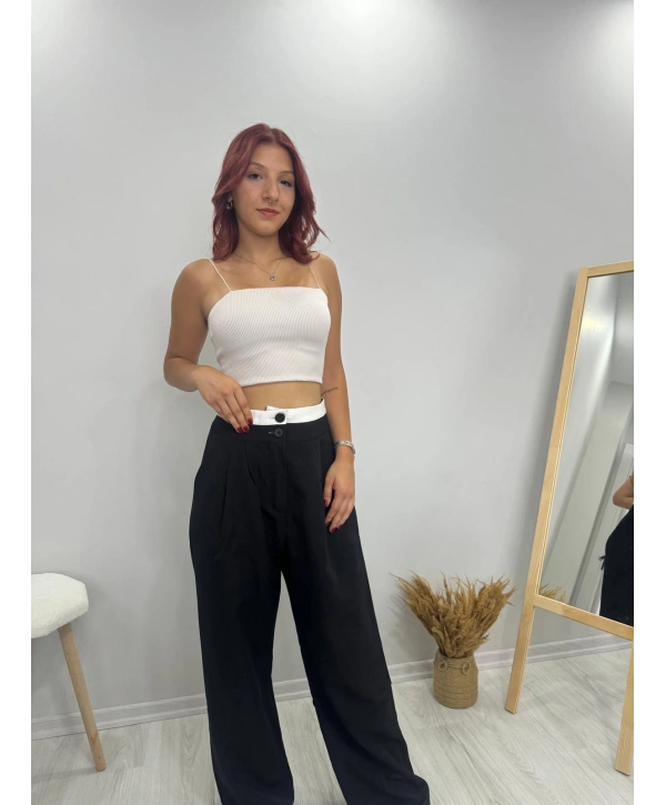 BEL DETAYLI SİYAH PALAZZO PANTOLON