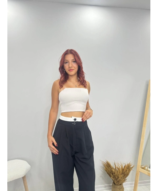 BEL DETAYLI SİYAH PALAZZO PANTOLON