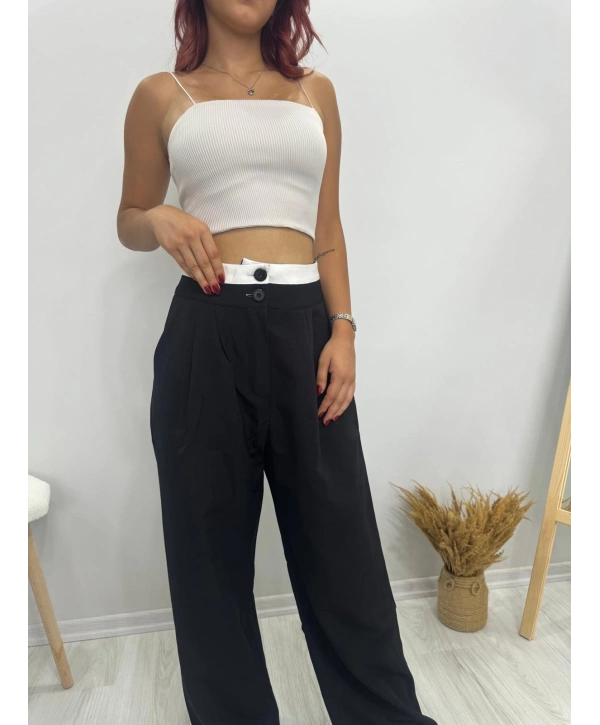 BEL DETAYLI SİYAH PALAZZO PANTOLON