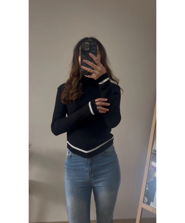 BALIKÇI YAKA SİYAH TRİKO KAZAK