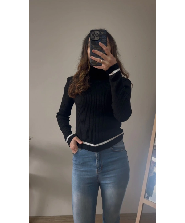 BALIKÇI YAKA SİYAH TRİKO KAZAK