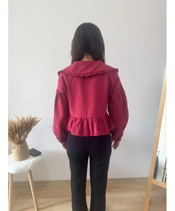 BEBE YAKA FIRFIRLI BAĞLAMALI BLUZ BORDO