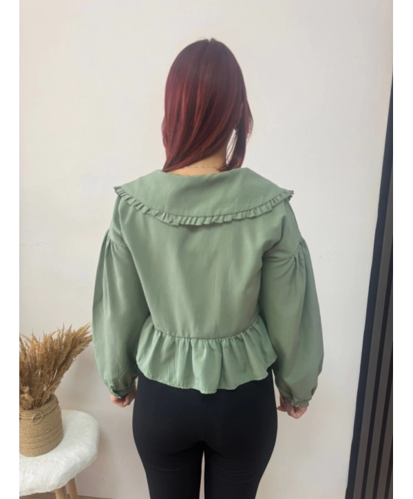 BEBE YAKA FIRFIRLI BAĞLAMALI BLUZ YEŞİL