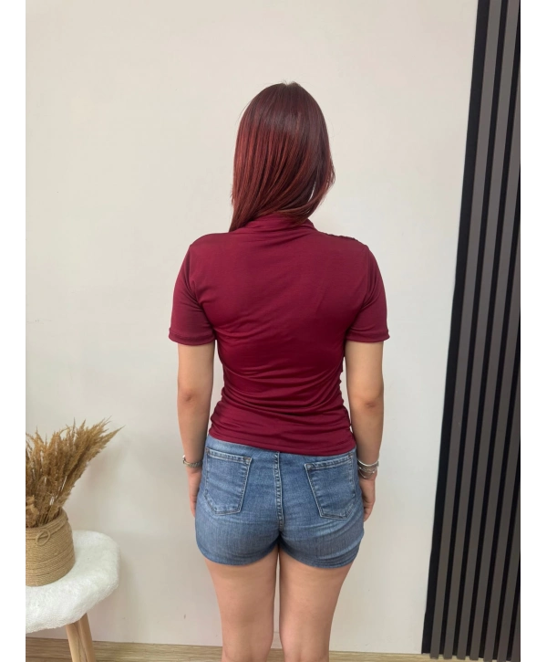 BORDO KISA KOLLU SANDY BLUZ