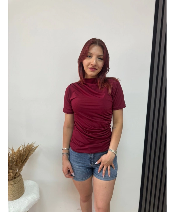 BORDO KISA KOLLU SANDY BLUZ