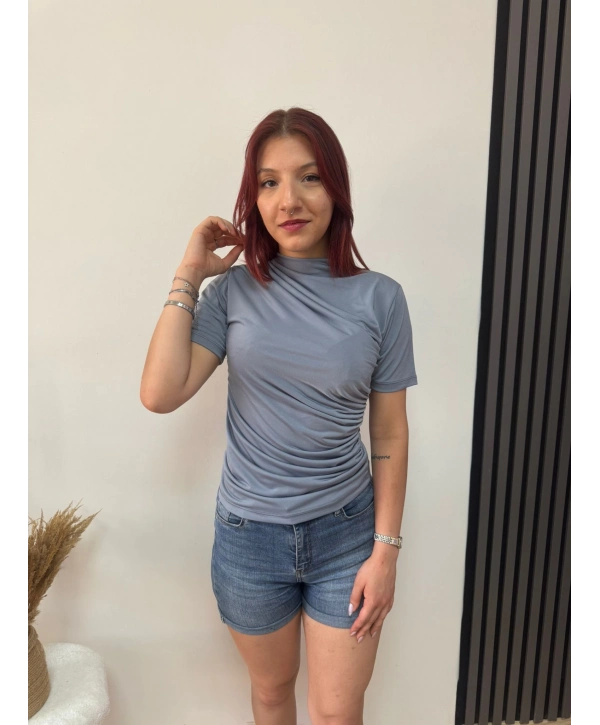 GRİ KISA KOLLU SANDY BLUZ