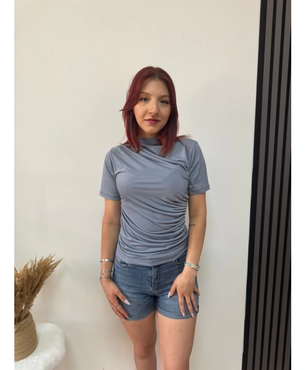 GRİ KISA KOLLU SANDY BLUZ