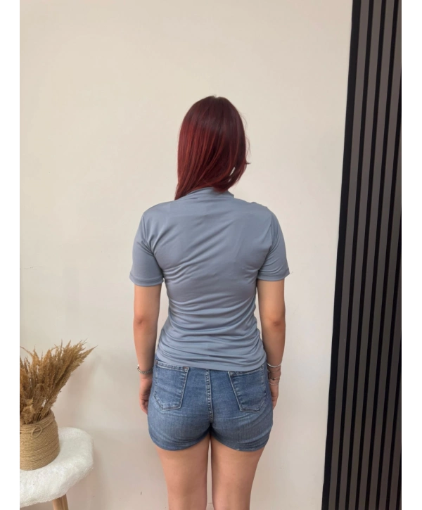 GRİ KISA KOLLU SANDY BLUZ
