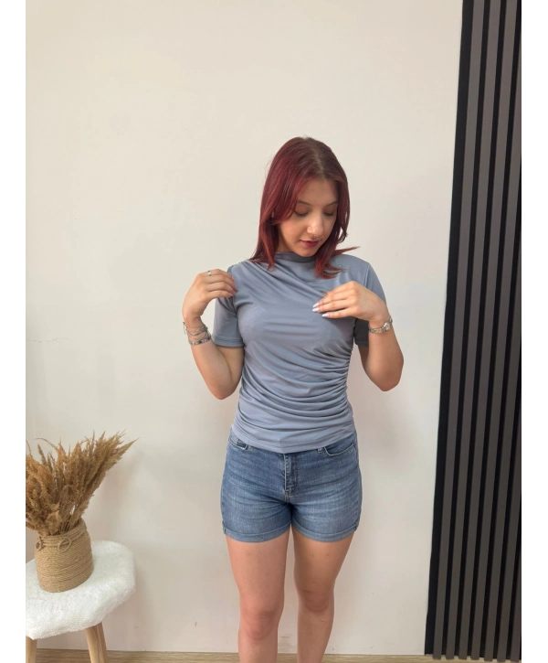 GRİ KISA KOLLU SANDY BLUZ