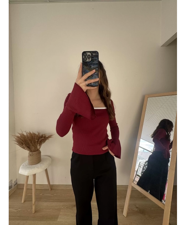 İSPANYOL KOL KAŞKORSE BLUZ BORDO