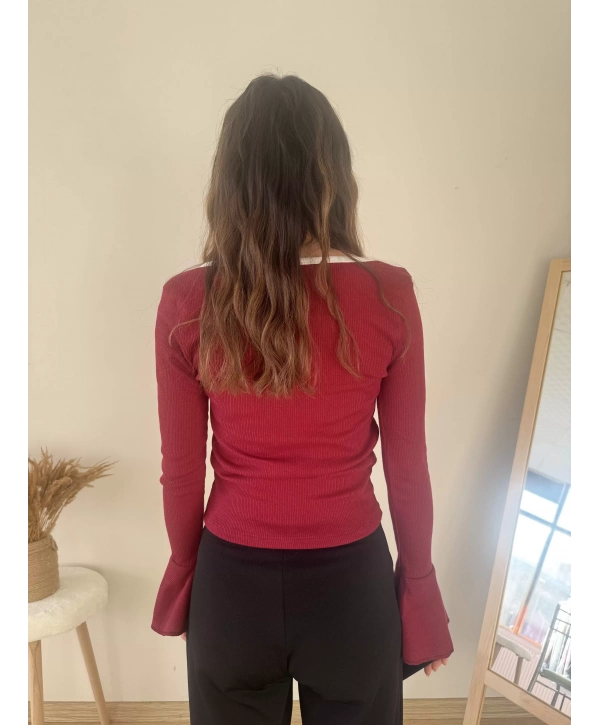 İSPANYOL KOL KAŞKORSE BLUZ BORDO