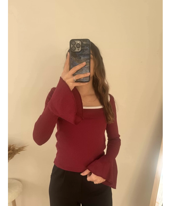 İSPANYOL KOL KAŞKORSE BLUZ BORDO