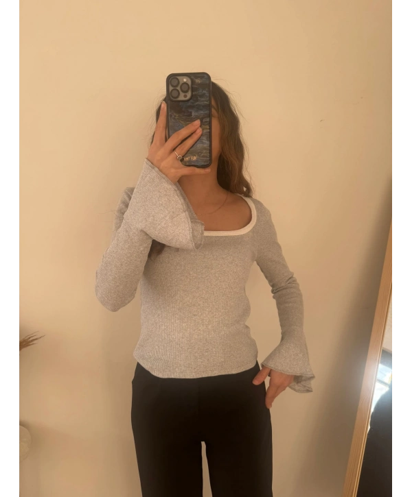 İSPANYOL KOL KAŞKORSE BLUZ GRİ