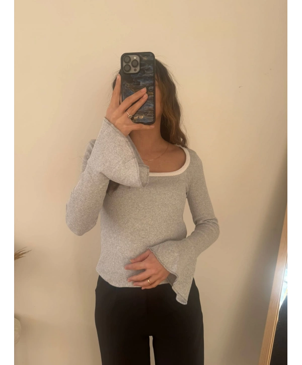 İSPANYOL KOL KAŞKORSE BLUZ GRİ