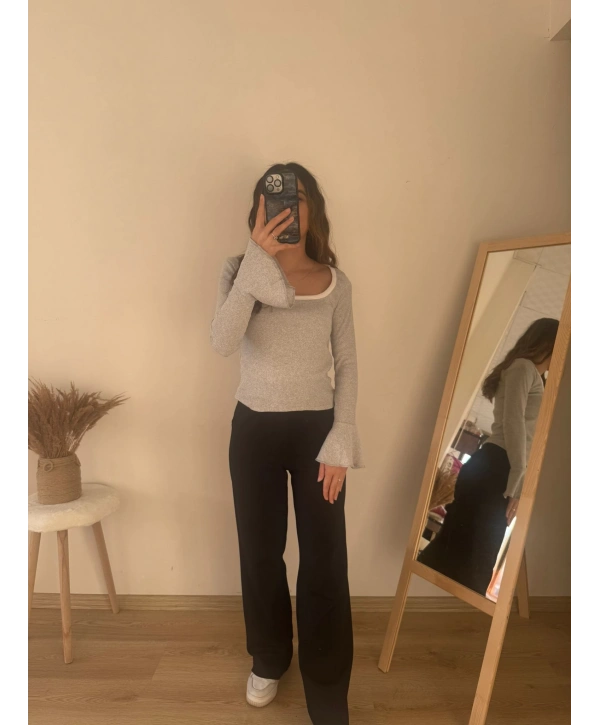 İSPANYOL KOL KAŞKORSE BLUZ GRİ