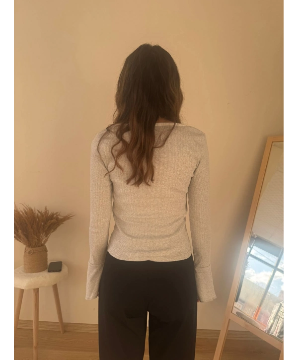 İSPANYOL KOL KAŞKORSE BLUZ GRİ