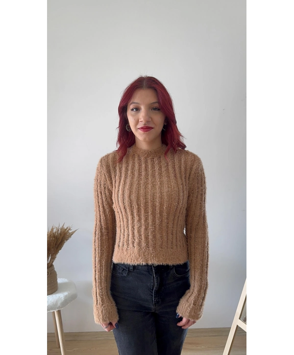 KAHVERENGİ SAKALLI AJURLU KAZAK