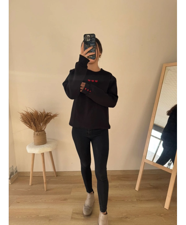 KALP NAKIŞLI SWEAT SİYAH