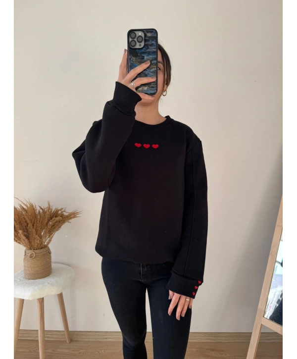 KALP NAKIŞLI SWEAT SİYAH